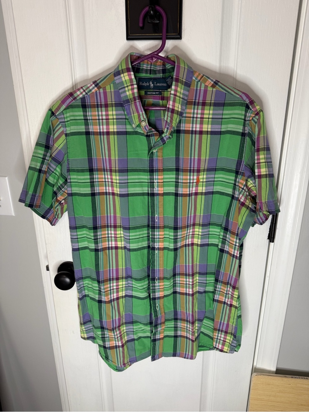 Ralph Lauren Green and Purple Plaid Short-Sleeve Button-Down Shirt